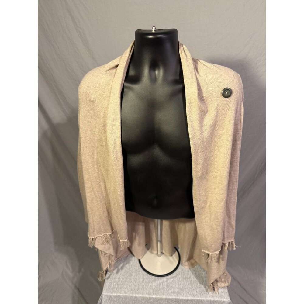 Matilda Jane Women’s Tan Cardigan Shawl Neutral Long Scandi Small S Fringe Boho
